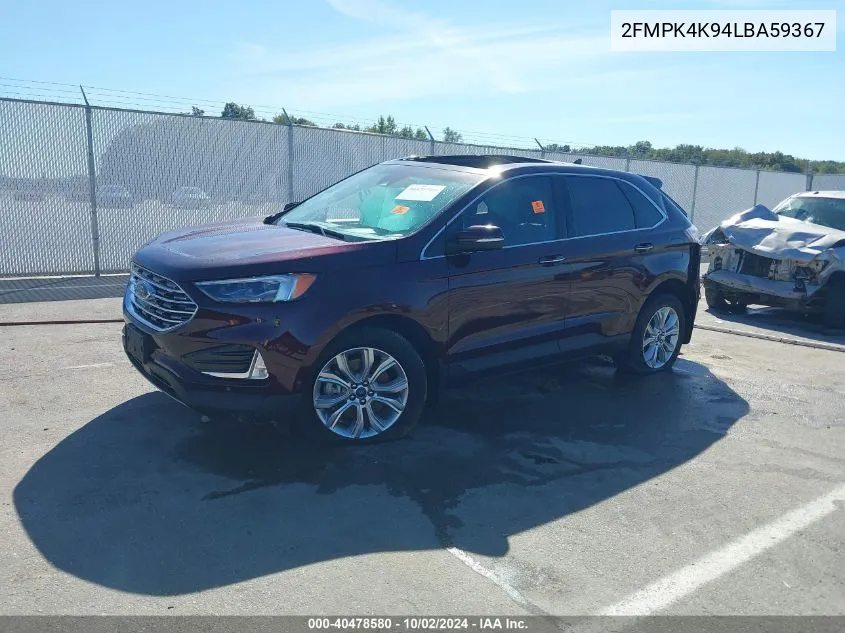 2020 Ford Edge Titanium VIN: 2FMPK4K94LBA59367 Lot: 40478580