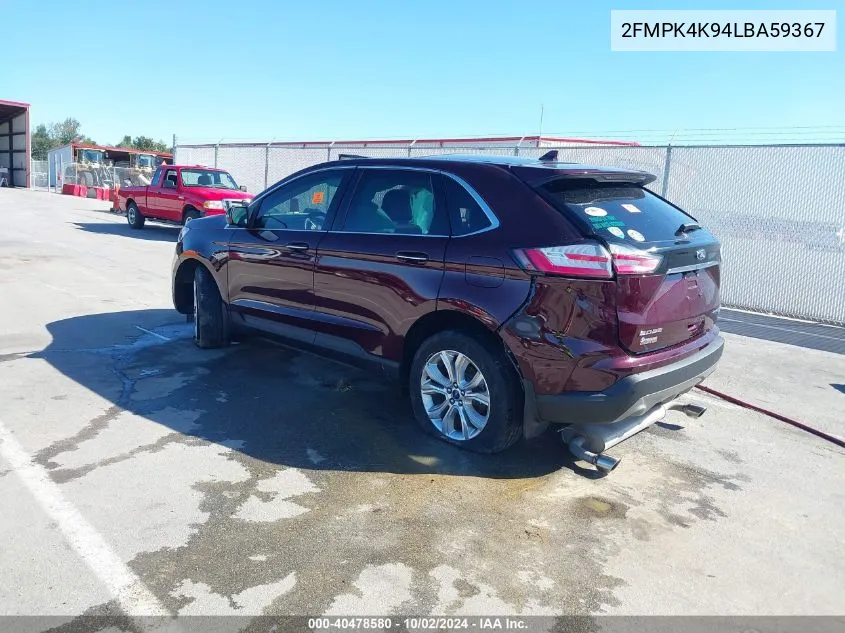 2020 Ford Edge Titanium VIN: 2FMPK4K94LBA59367 Lot: 40478580