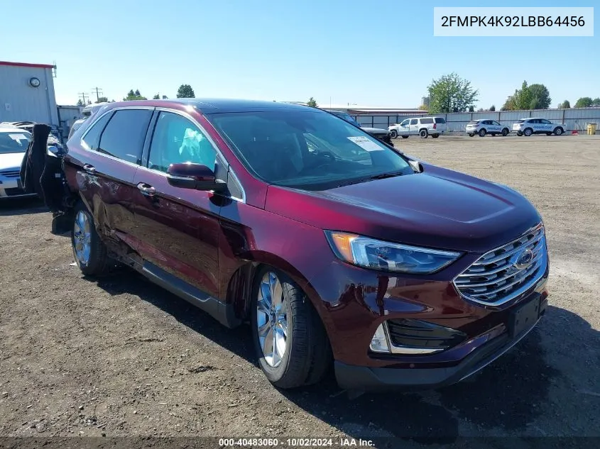 2020 Ford Edge Titanium VIN: 2FMPK4K92LBB64456 Lot: 40483060