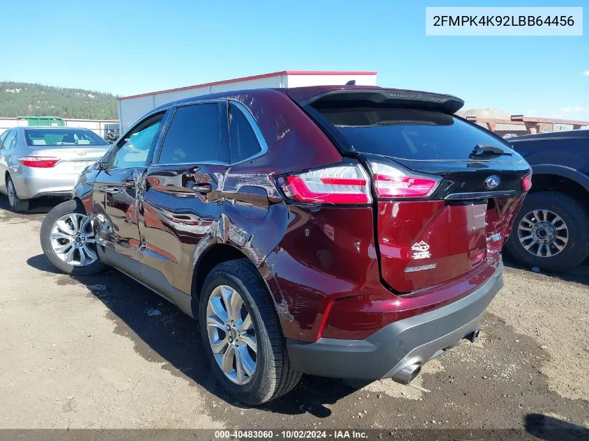 2020 Ford Edge Titanium VIN: 2FMPK4K92LBB64456 Lot: 40483060