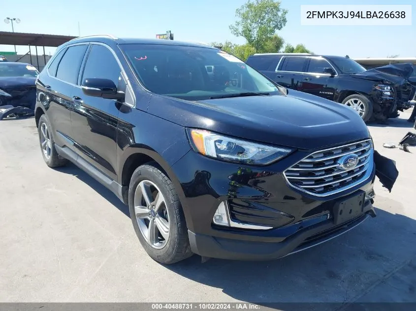 2020 Ford Edge Sel VIN: 2FMPK3J94LBA26638 Lot: 40488731