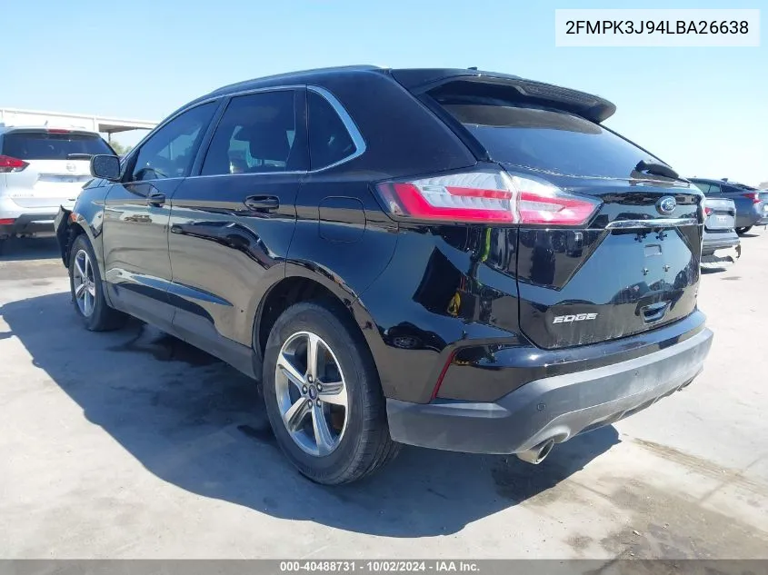 2020 Ford Edge Sel VIN: 2FMPK3J94LBA26638 Lot: 40488731