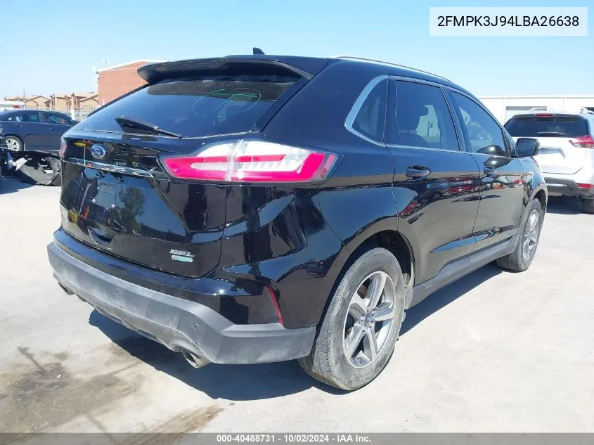 2020 Ford Edge Sel VIN: 2FMPK3J94LBA26638 Lot: 40488731