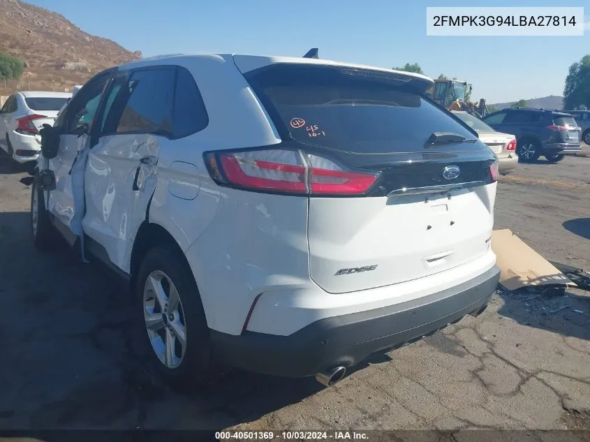 2020 Ford Edge Se VIN: 2FMPK3G94LBA27814 Lot: 40501369