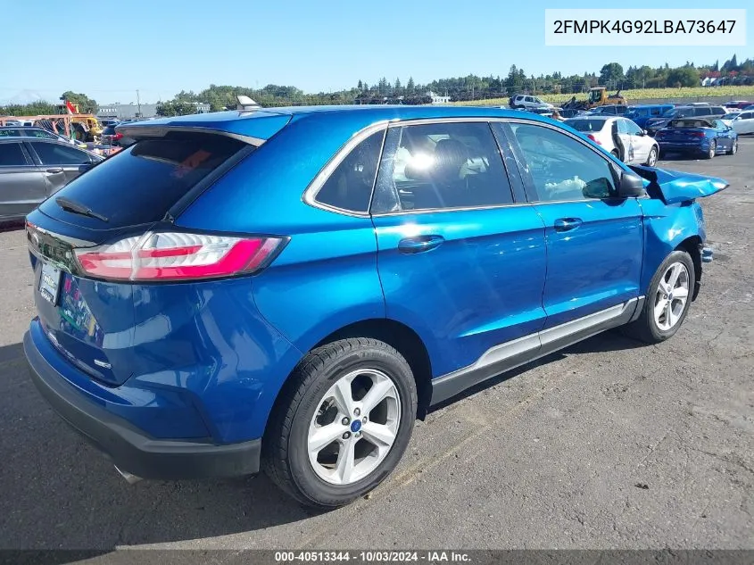 2020 Ford Edge Se VIN: 2FMPK4G92LBA73647 Lot: 40513344