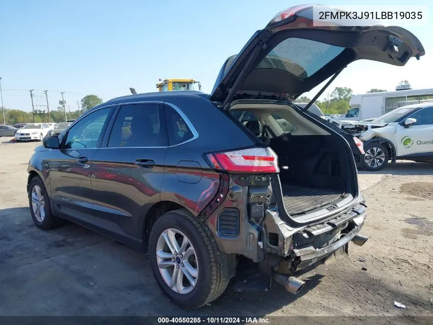 2020 Ford Edge Sel VIN: 2FMPK3J91LBB19035 Lot: 40550285