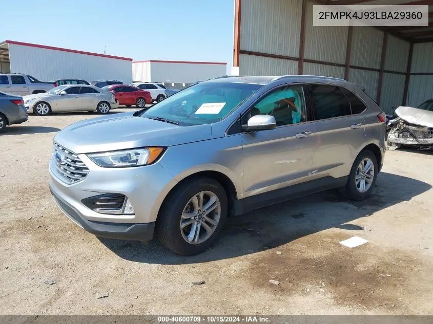 2020 Ford Edge Sel VIN: 2FMPK4J93LBA29360 Lot: 40600709