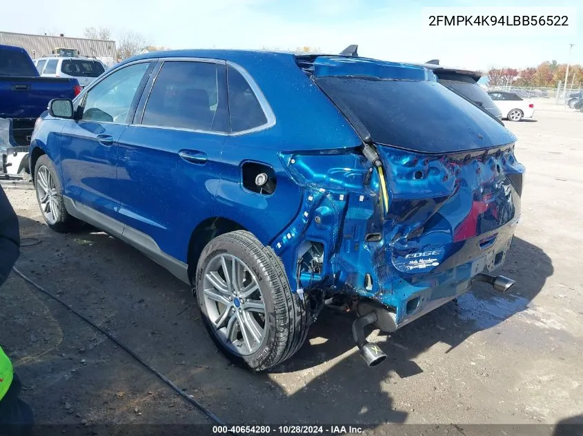 2020 Ford Edge Titanium VIN: 2FMPK4K94LBB56522 Lot: 40654280