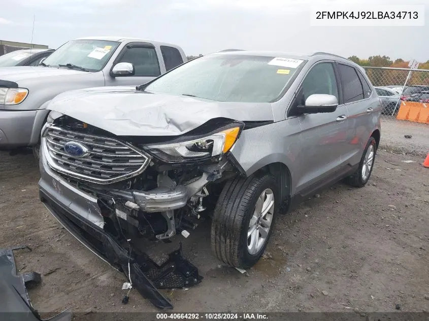 2020 Ford Edge Sel VIN: 2FMPK4J92LBA34713 Lot: 40664292