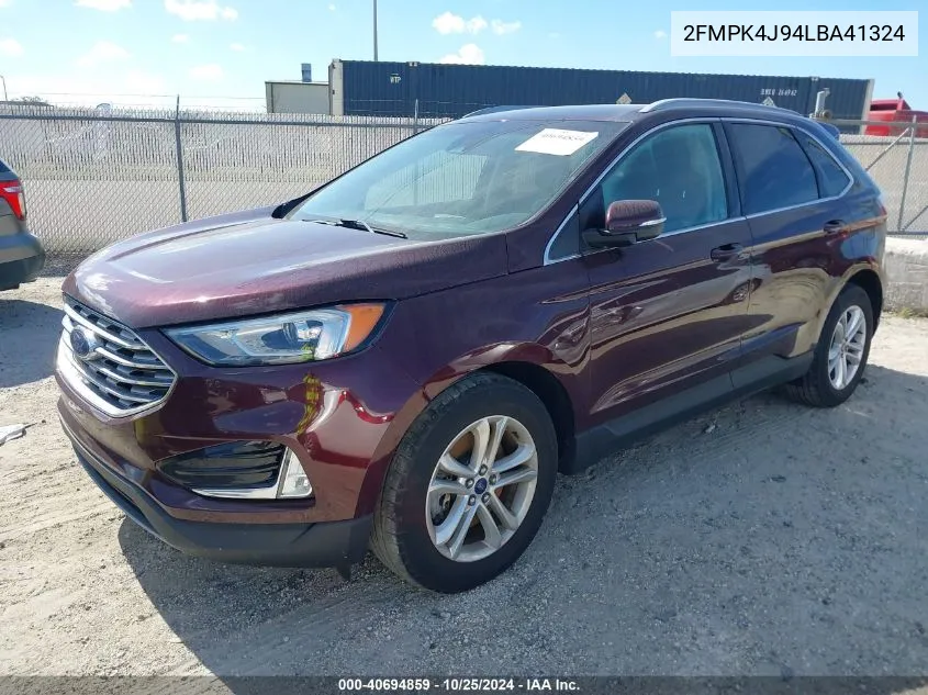 2020 Ford Edge Sel VIN: 2FMPK4J94LBA41324 Lot: 40694859