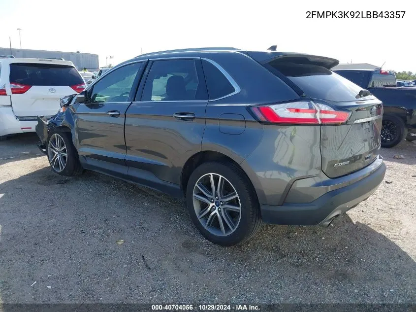 2020 Ford Edge Titanium VIN: 2FMPK3K92LBB43357 Lot: 40704056