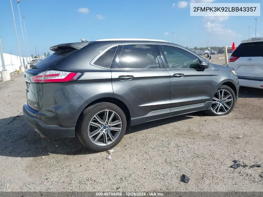 2020 Ford Edge Titanium VIN: 2FMPK3K92LBB43357 Lot: 40704056