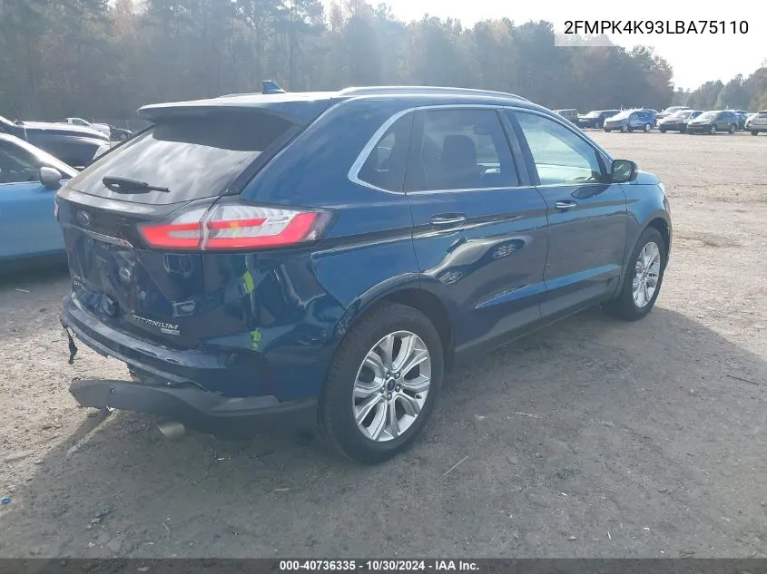 2020 Ford Edge Titanium VIN: 2FMPK4K93LBA75110 Lot: 40736335