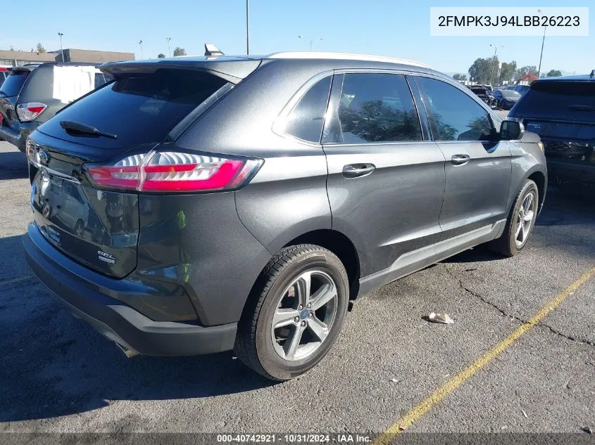 2020 Ford Edge Sel VIN: 2FMPK3J94LBB26223 Lot: 40742921