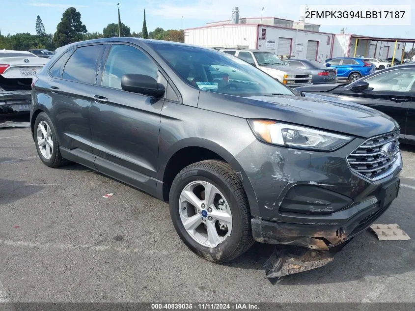 2020 Ford Edge Se VIN: 2FMPK3G94LBB17187 Lot: 40839035