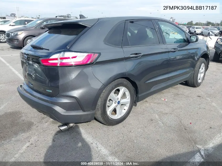 2020 Ford Edge Se VIN: 2FMPK3G94LBB17187 Lot: 40839035