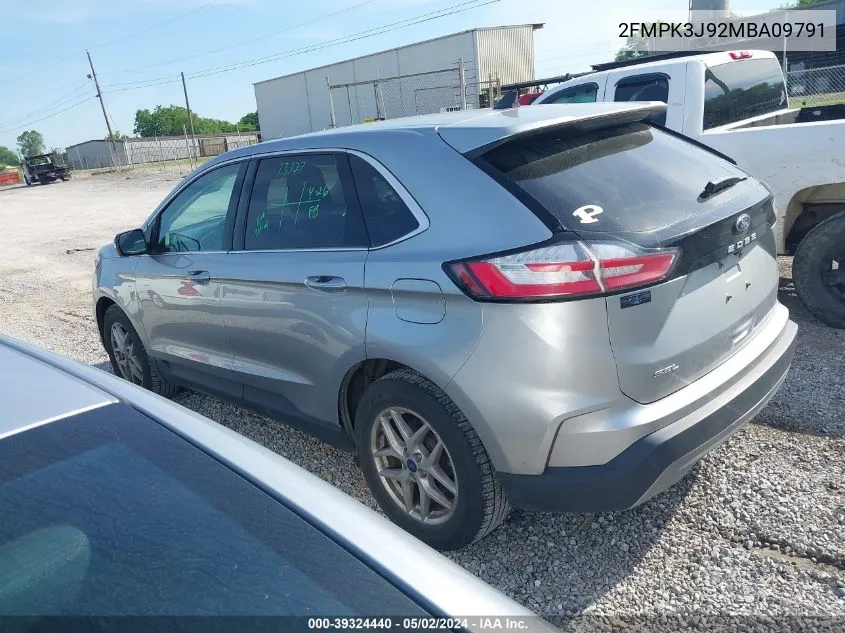 2021 Ford Edge Sel VIN: 2FMPK3J92MBA09791 Lot: 39324440