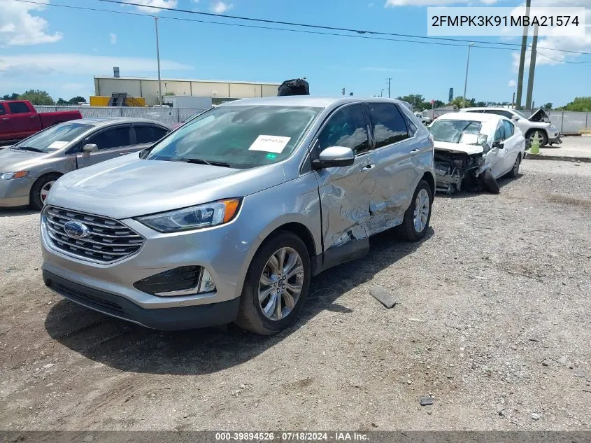 2021 Ford Edge Titanium VIN: 2FMPK3K91MBA21574 Lot: 39894526