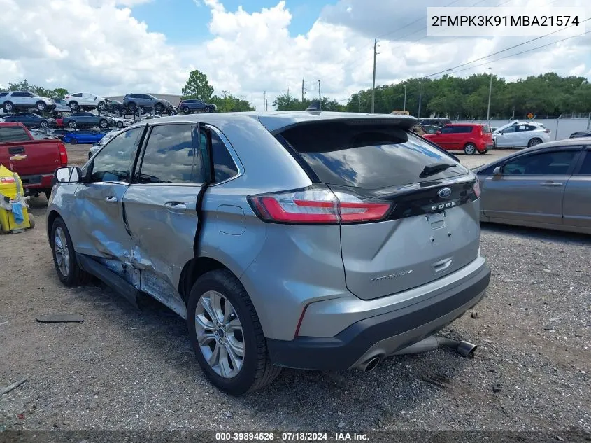 2021 Ford Edge Titanium VIN: 2FMPK3K91MBA21574 Lot: 39894526