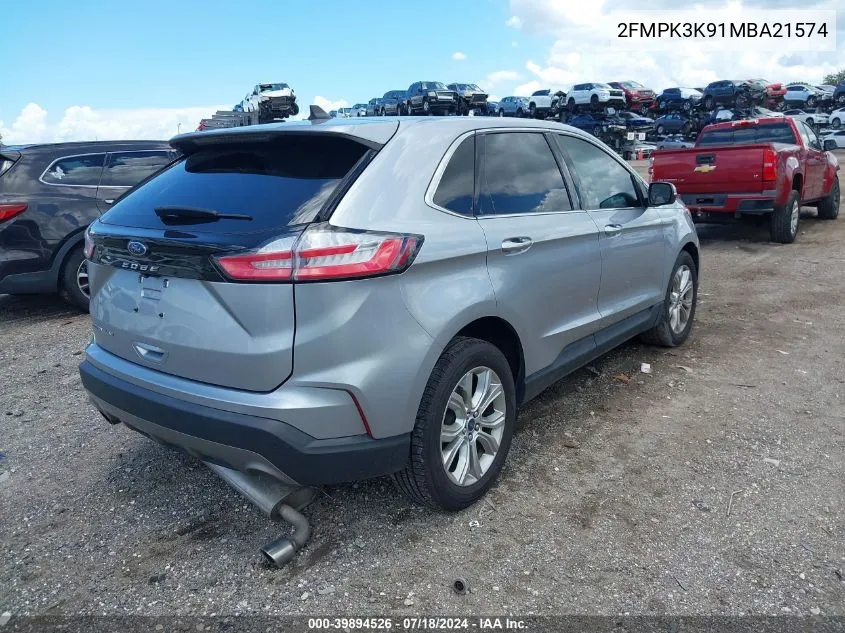 2021 Ford Edge Titanium VIN: 2FMPK3K91MBA21574 Lot: 39894526