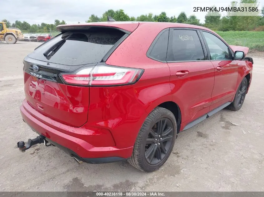 2021 Ford Edge St Line VIN: 2FMPK4J94MBA31586 Lot: 40238118