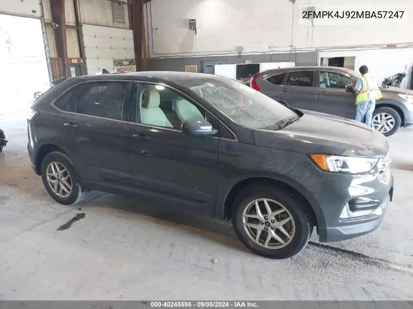 2021 Ford Edge Sel VIN: 2FMPK4J92MBA57247 Lot: 40245595