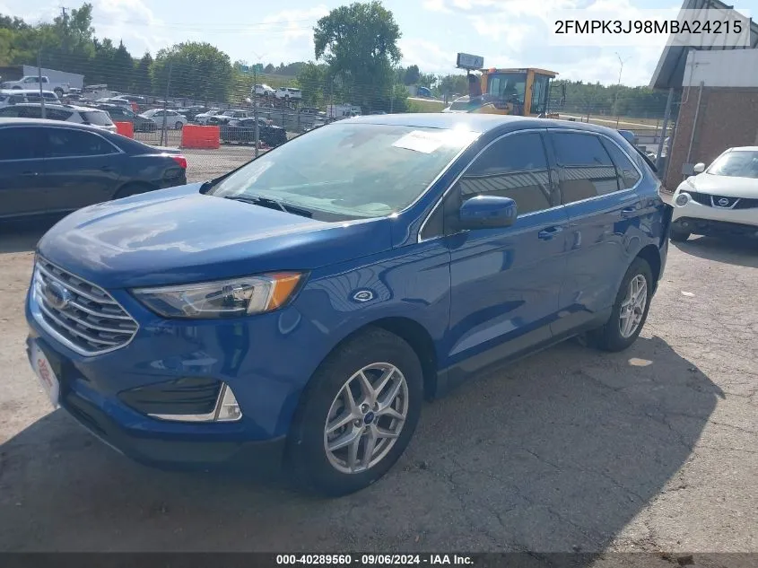 2021 Ford Edge Sel VIN: 2FMPK3J98MBA24215 Lot: 40289560