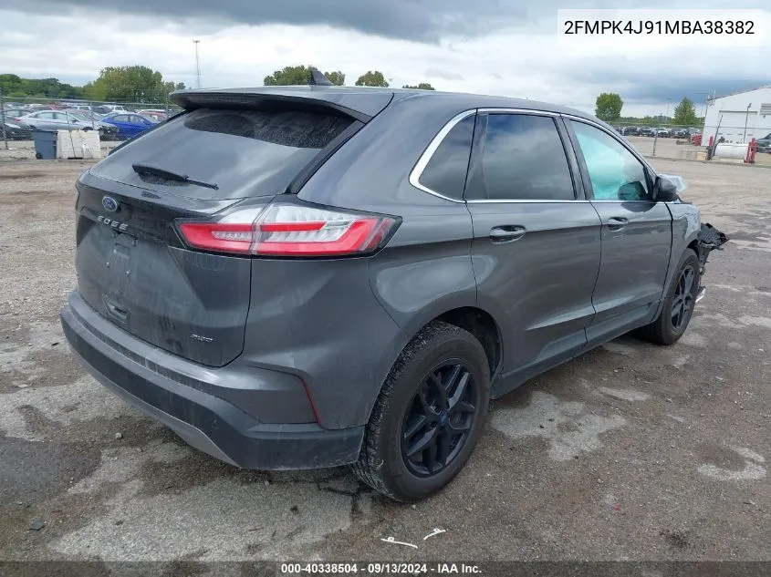 2021 Ford Edge Sel VIN: 2FMPK4J91MBA38382 Lot: 40338504