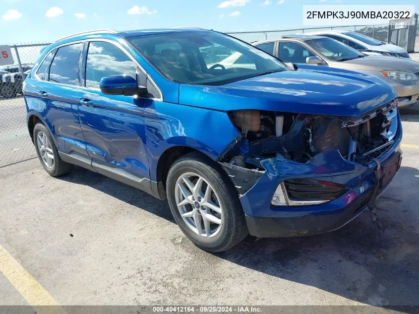 2021 Ford Edge Sel VIN: 2FMPK3J90MBA20322 Lot: 40412164