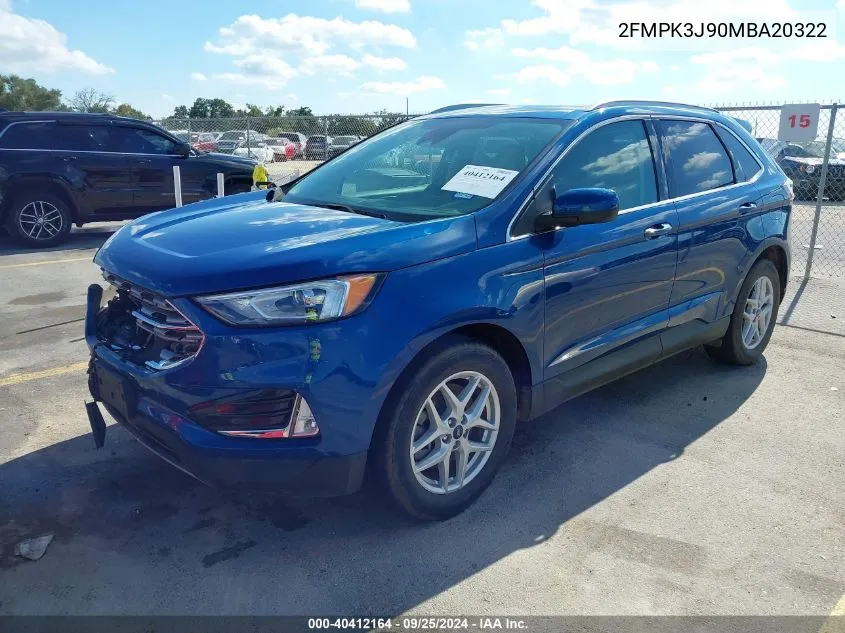 2021 Ford Edge Sel VIN: 2FMPK3J90MBA20322 Lot: 40412164