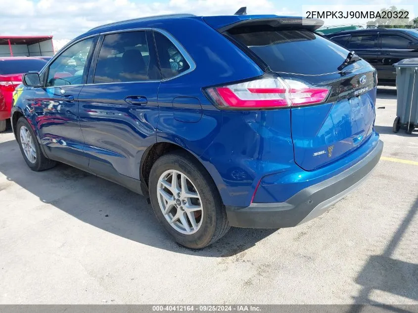 2021 Ford Edge Sel VIN: 2FMPK3J90MBA20322 Lot: 40412164