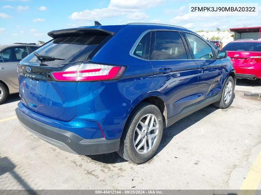 2021 Ford Edge Sel VIN: 2FMPK3J90MBA20322 Lot: 40412164