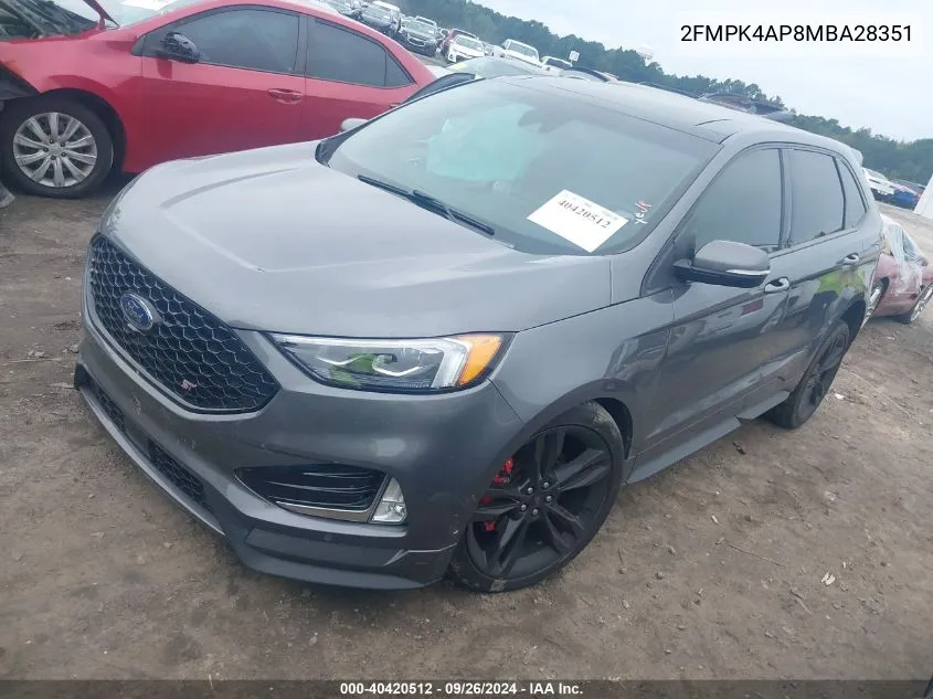 2021 Ford Edge St VIN: 2FMPK4AP8MBA28351 Lot: 40420512