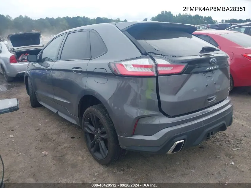 2021 Ford Edge St VIN: 2FMPK4AP8MBA28351 Lot: 40420512