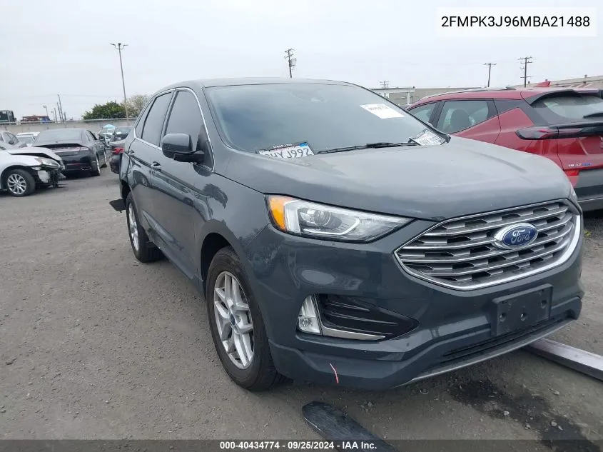 2021 Ford Edge Sel VIN: 2FMPK3J96MBA21488 Lot: 40434774