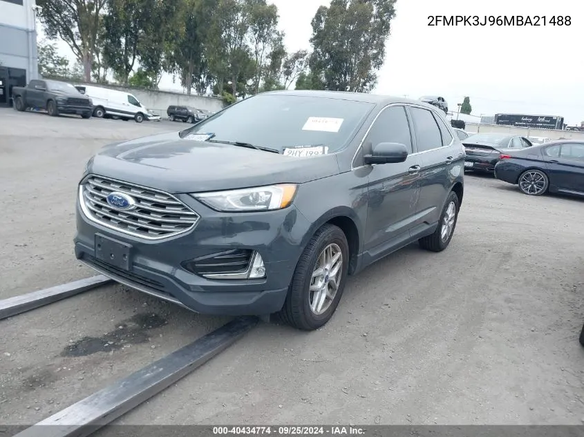 2021 Ford Edge Sel VIN: 2FMPK3J96MBA21488 Lot: 40434774