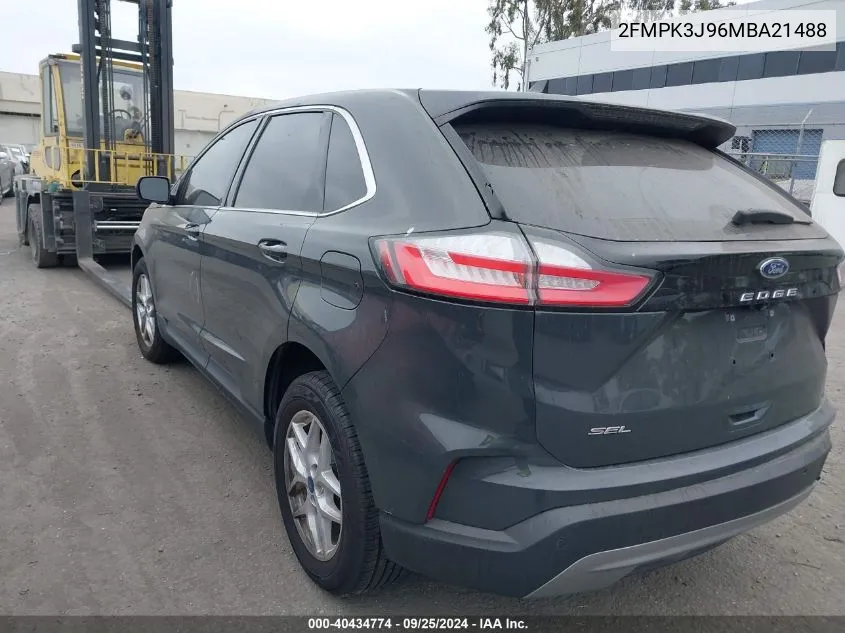 2021 Ford Edge Sel VIN: 2FMPK3J96MBA21488 Lot: 40434774