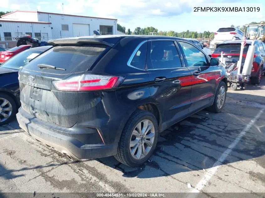 2021 Ford Edge Titanium VIN: 2FMPK3K9XMBA13019 Lot: 40454531