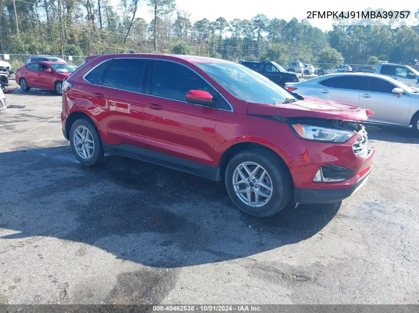 2021 Ford Edge Sel VIN: 2FMPK4J91MBA39757 Lot: 40462538