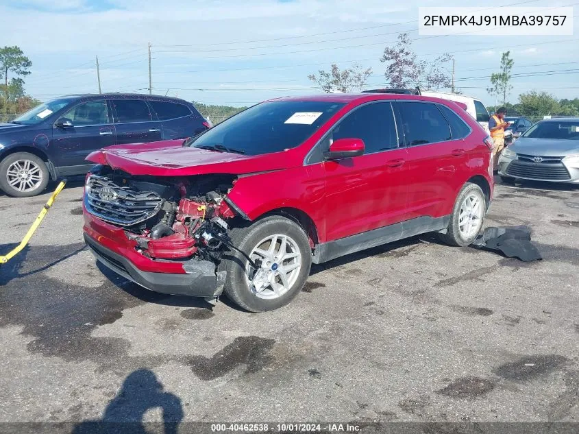 2021 Ford Edge Sel VIN: 2FMPK4J91MBA39757 Lot: 40462538