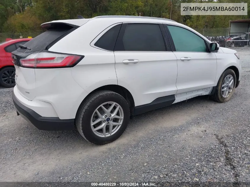 2021 Ford Edge Sel VIN: 2FMPK4J95MBA60014 Lot: 40480229