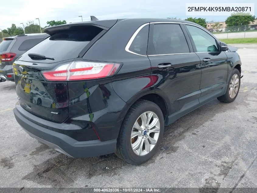 2021 Ford Edge Titanium VIN: 2FMPK4K95MBA20871 Lot: 40528336