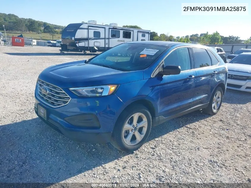 2021 Ford Edge Se VIN: 2FMPK3G91MBA25875 Lot: 40533519