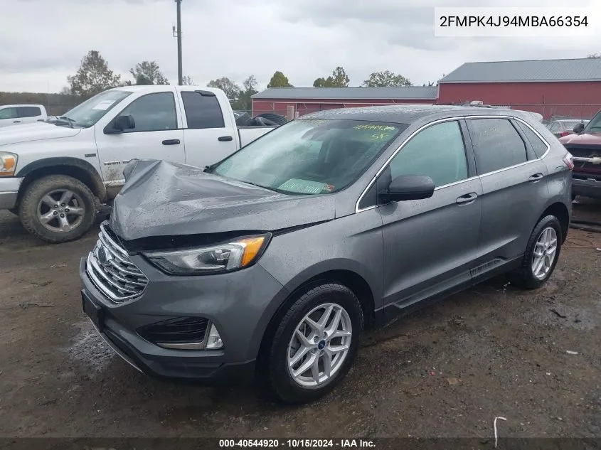 2021 Ford Edge Sel VIN: 2FMPK4J94MBA66354 Lot: 40544920