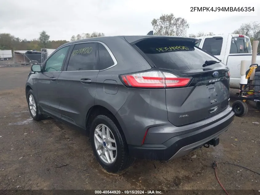 2021 Ford Edge Sel VIN: 2FMPK4J94MBA66354 Lot: 40544920