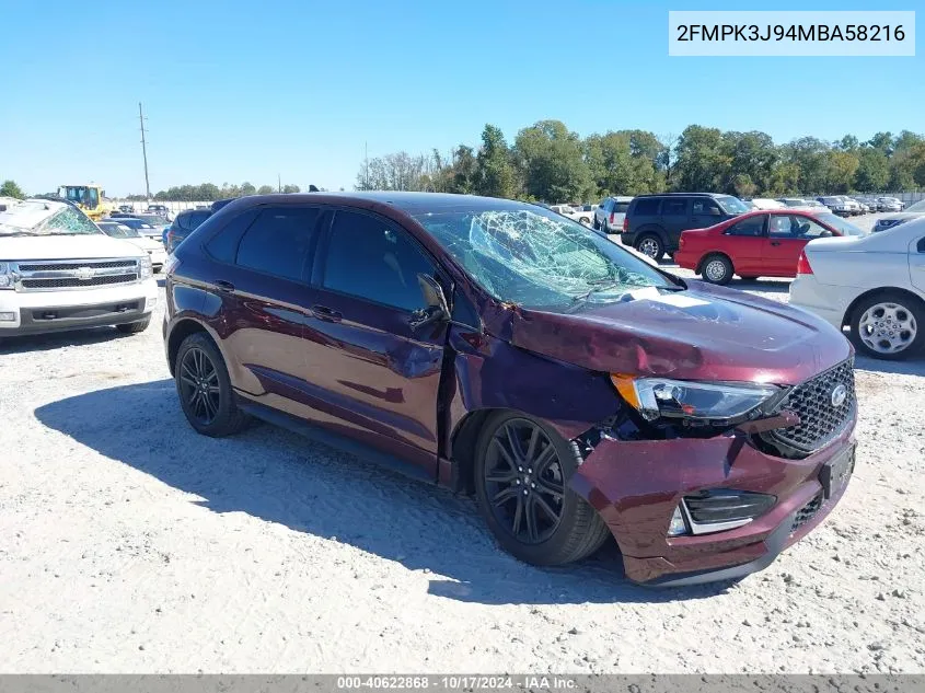 2021 Ford Edge St-Line VIN: 2FMPK3J94MBA58216 Lot: 40622868