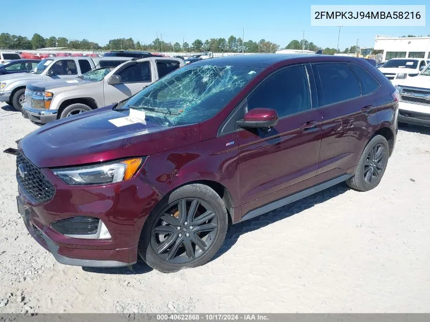 2021 Ford Edge St-Line VIN: 2FMPK3J94MBA58216 Lot: 40622868