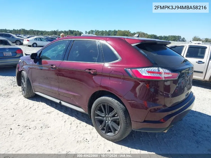 2021 Ford Edge St-Line VIN: 2FMPK3J94MBA58216 Lot: 40622868