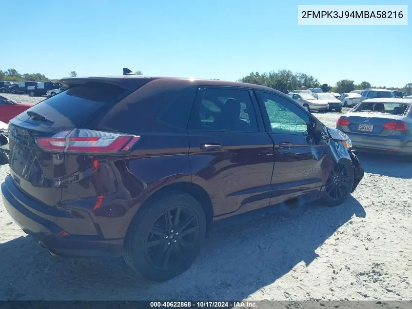 2021 Ford Edge St-Line VIN: 2FMPK3J94MBA58216 Lot: 40622868