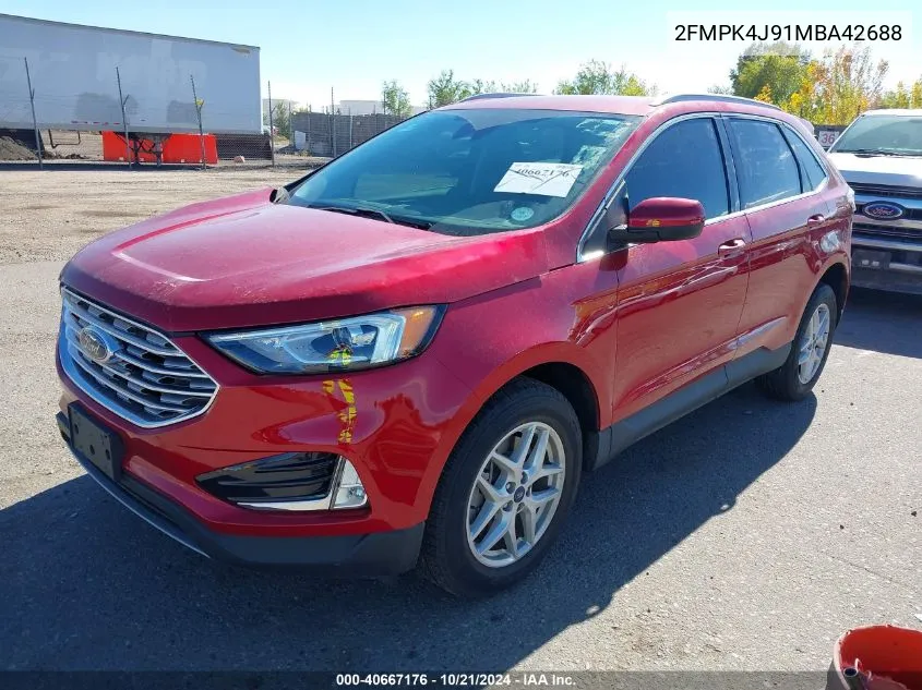 2021 Ford Edge Sel VIN: 2FMPK4J91MBA42688 Lot: 40667176